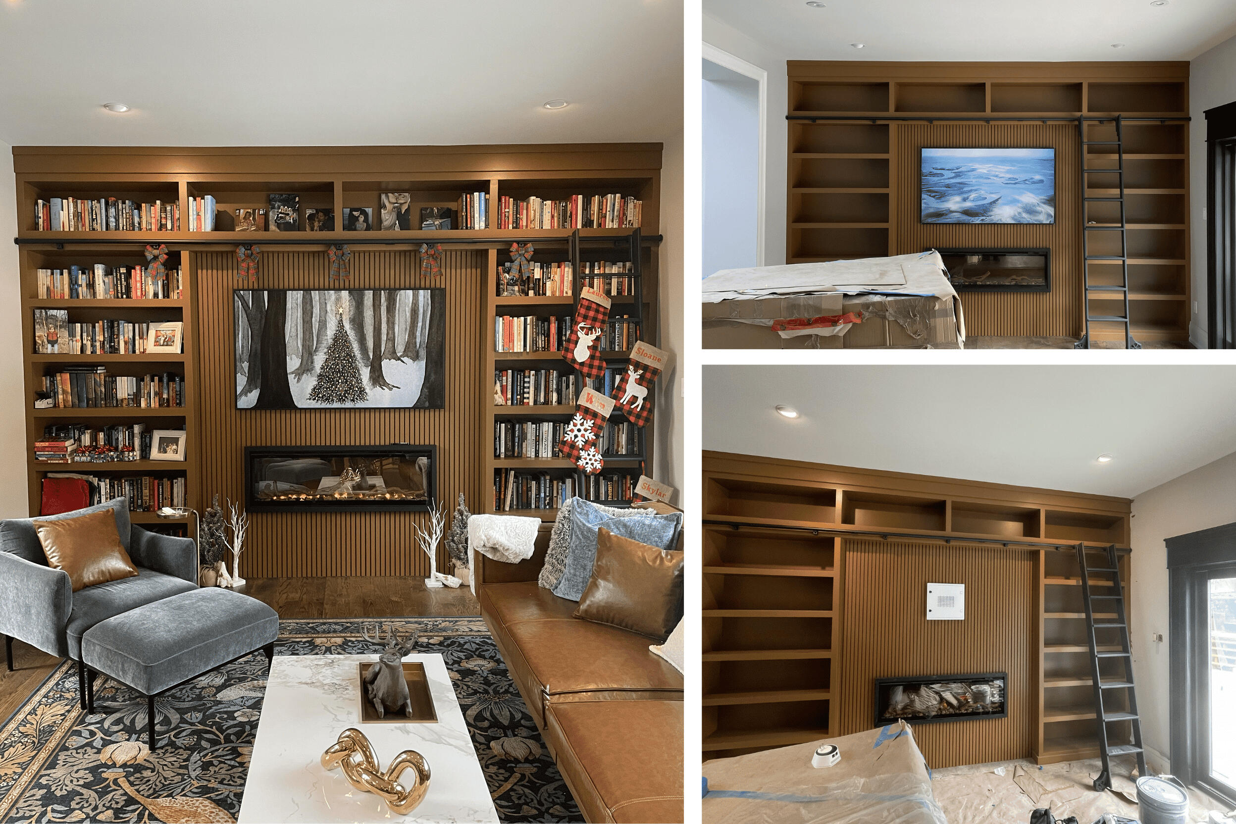 This bespoke bookshelf and media unit transformed a blank wall into a focal point of this living room. Design by Cathy Christoff.